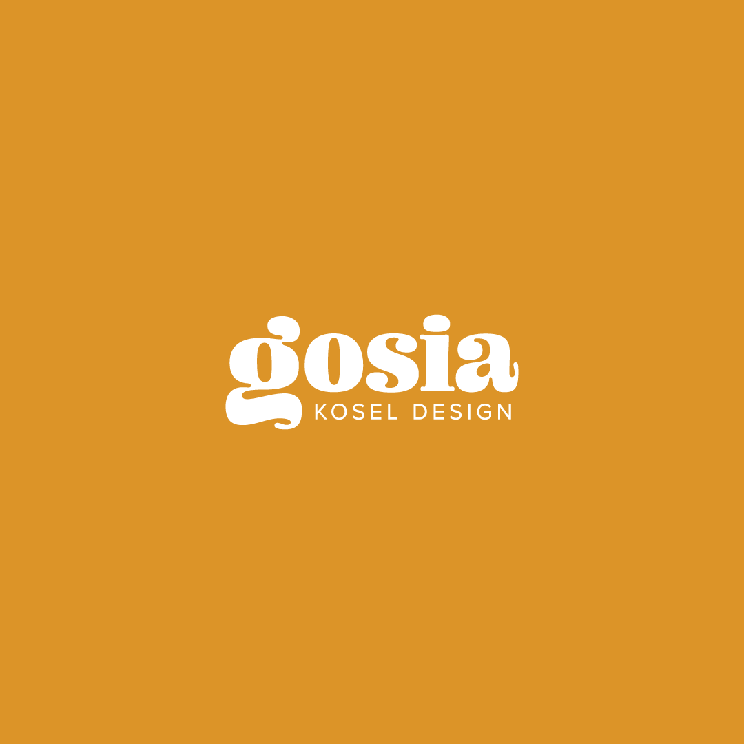Logótipo de Gosia Kosel Design sobre fundo âmbar