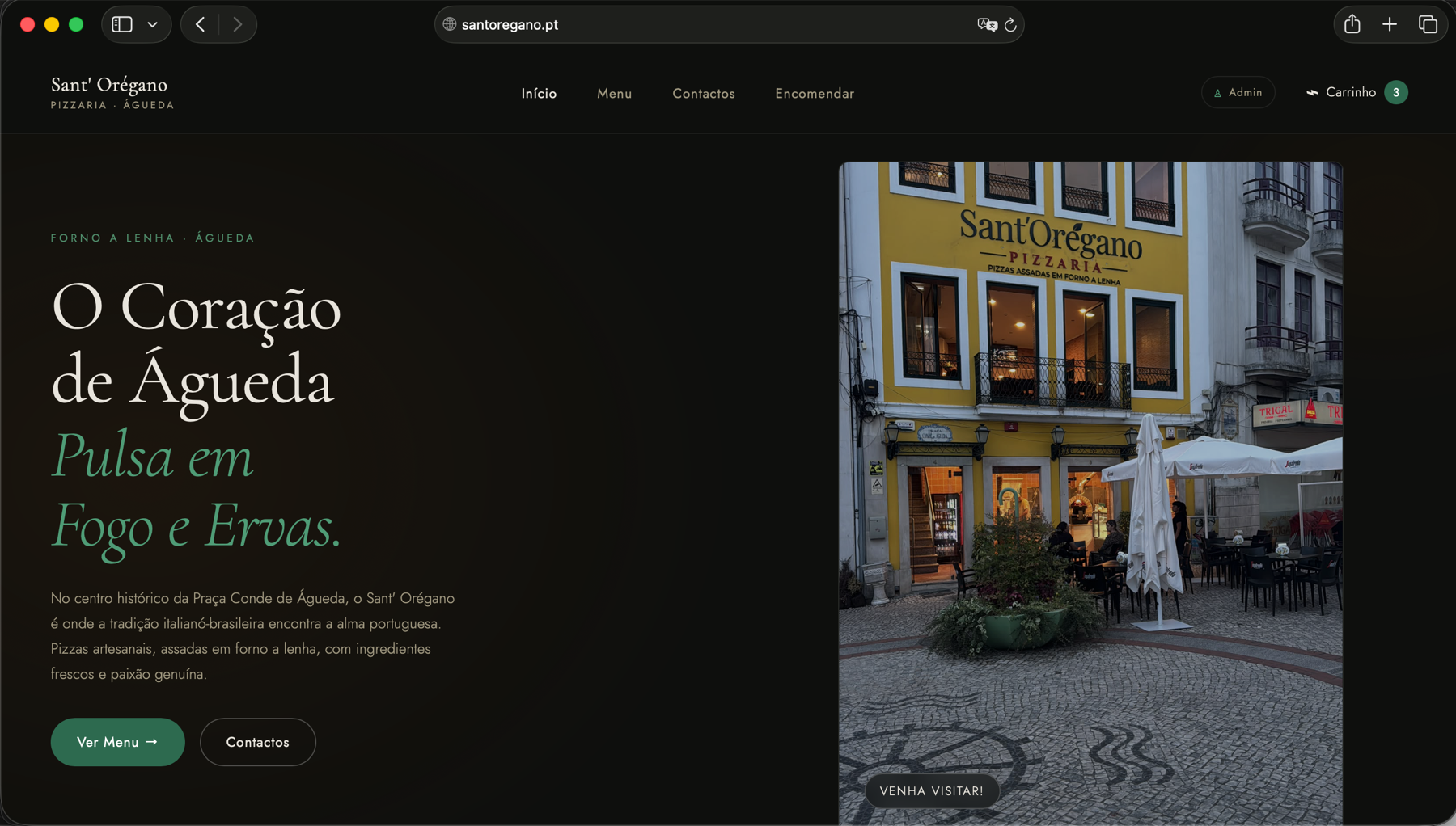 Página inicial do website da Pizzaria Sant'Oregano